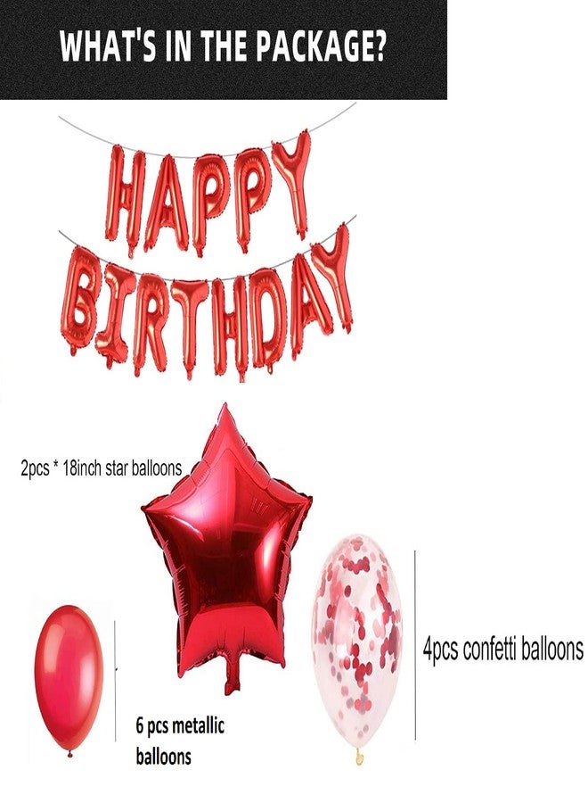 FI - FLICK IN 25 pcs Set of Happy Birthday Banner Red Foil Balloons, Letter Balloons Banner, Star Foil Balloons, Confetti Balloons, Metallic Balloons, Party Balloons, Party Decorations Supplies - Image 2
